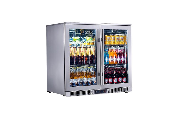 double glass door stainless steel fridge with drinks